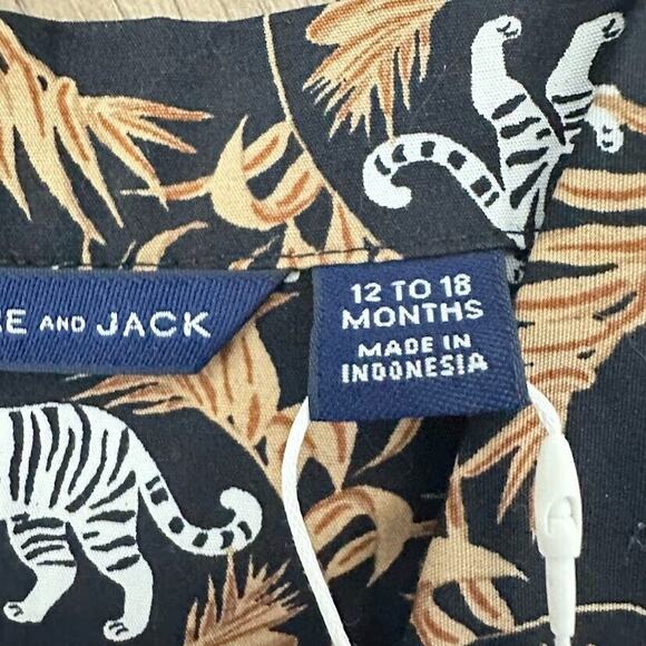 Janie and Jack Jungle Tiger Poplin Shirt Short Sleeve Button Size 12 to 18 M Boy - Picture 6 of 7